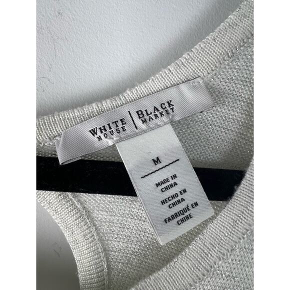 White House Black Market Cream Sparkle A-Symmetrical Hem Knit Dress Medium - Picture 4 of 5